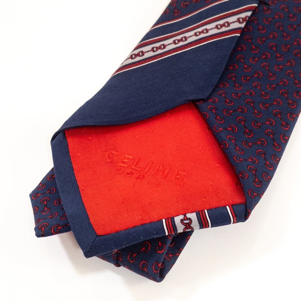 Celine Paris Silk Tie Men's Designer Tie 100% Silk Tie Multicolored Navy Red - Picture 4 of 5